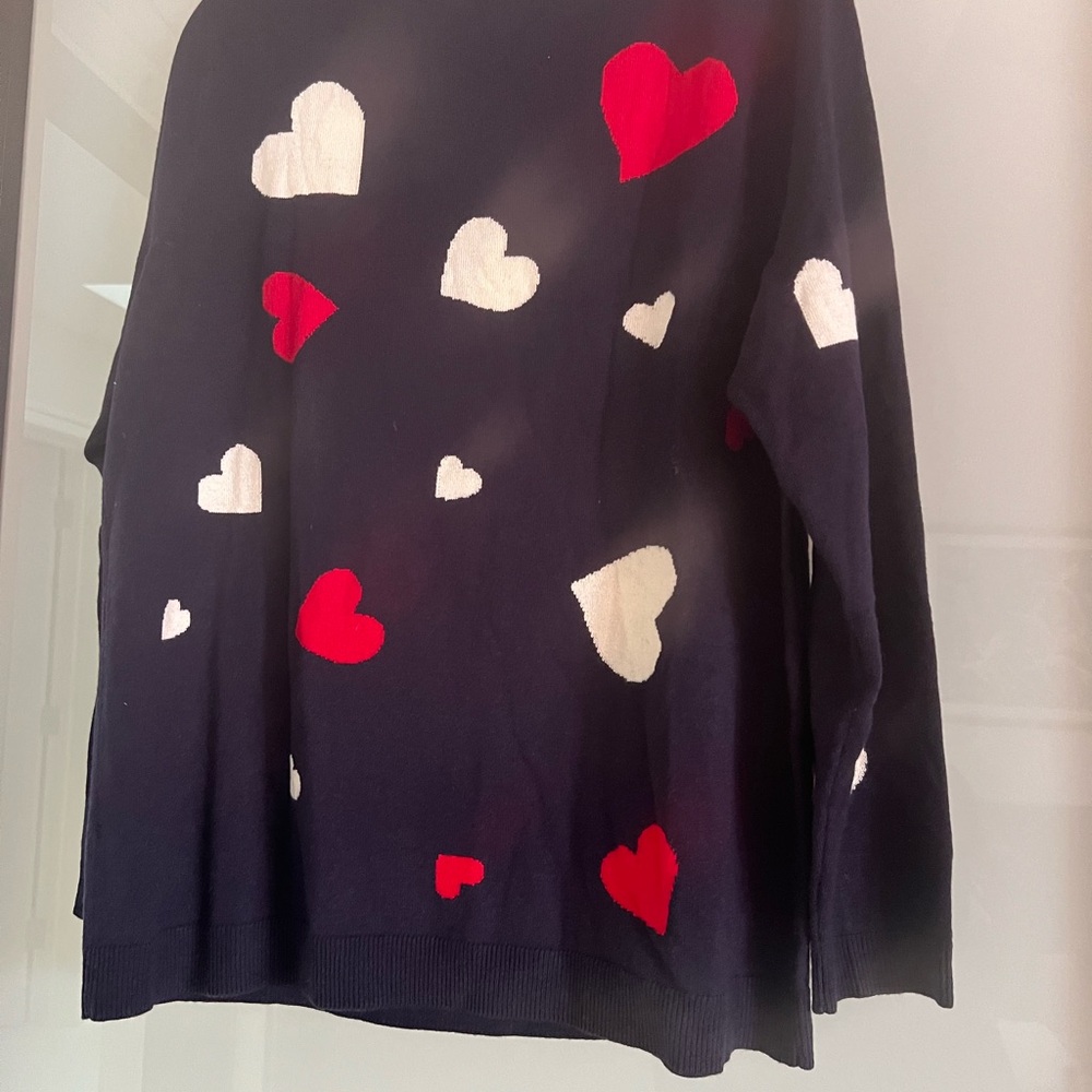 Talbots Navy Sweater with Red and White Hearts